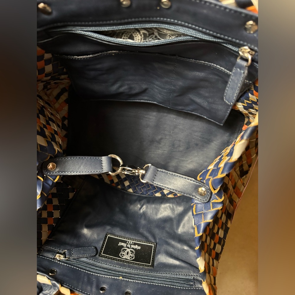 Sharif Orange and Blue leather woven Bag-brand new - Picture 9 of 9